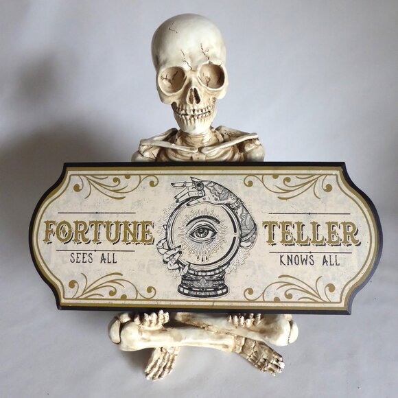 Other - 13” SKELETON HOLDING PSYCHIC FORTUNE TELLER SIGN HALLOWEEN GOTHIC ODDITY STATUE